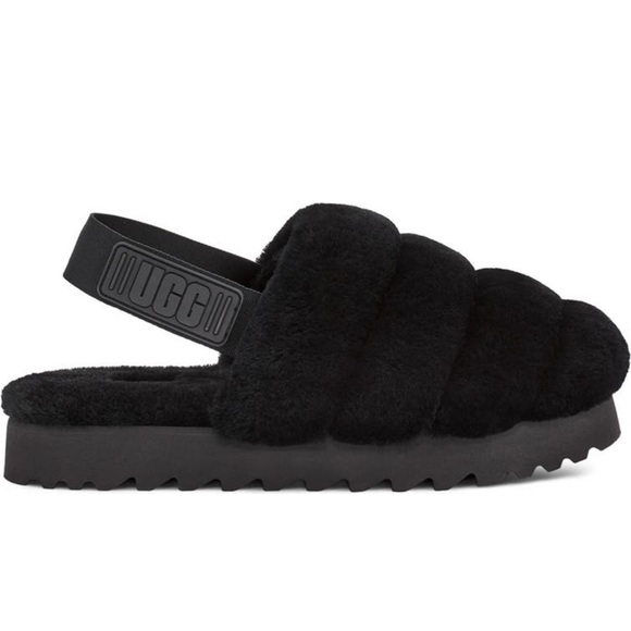 NIB UGG Women Super Fluff Slipper Black US size 7 - Picture 1 of 7